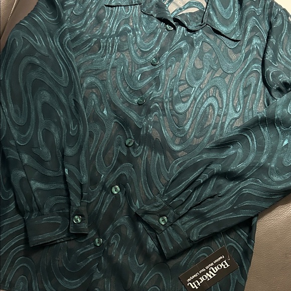 BonWorth Vintage Teal Swirl Pattern Button-Up Shirt NWT size M - Picture 6 of 8